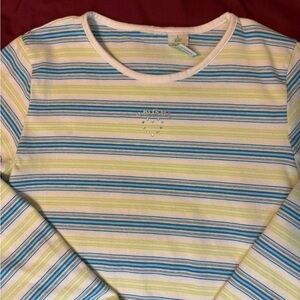 y2k striped fitted long sleeve tee with rhinestone “angel” logo